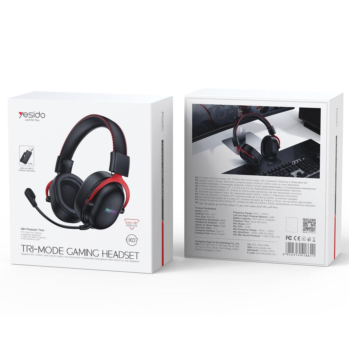 Yesido EK07 Three-mode E-sports Gaming RGB Headset