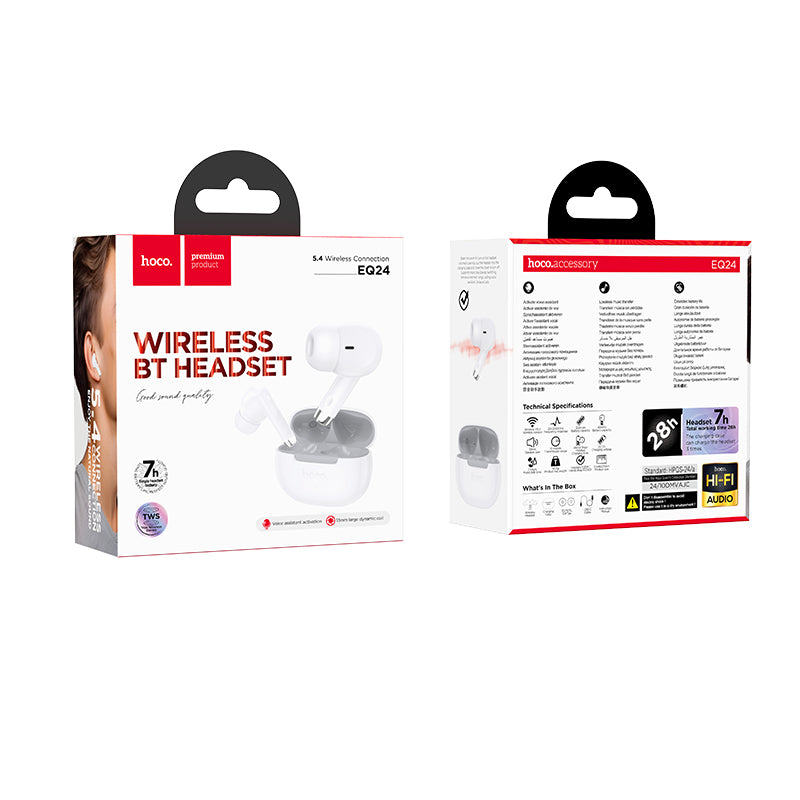 HOCO EQ24 TWS White Wireless Bluetooth Earbuds - White