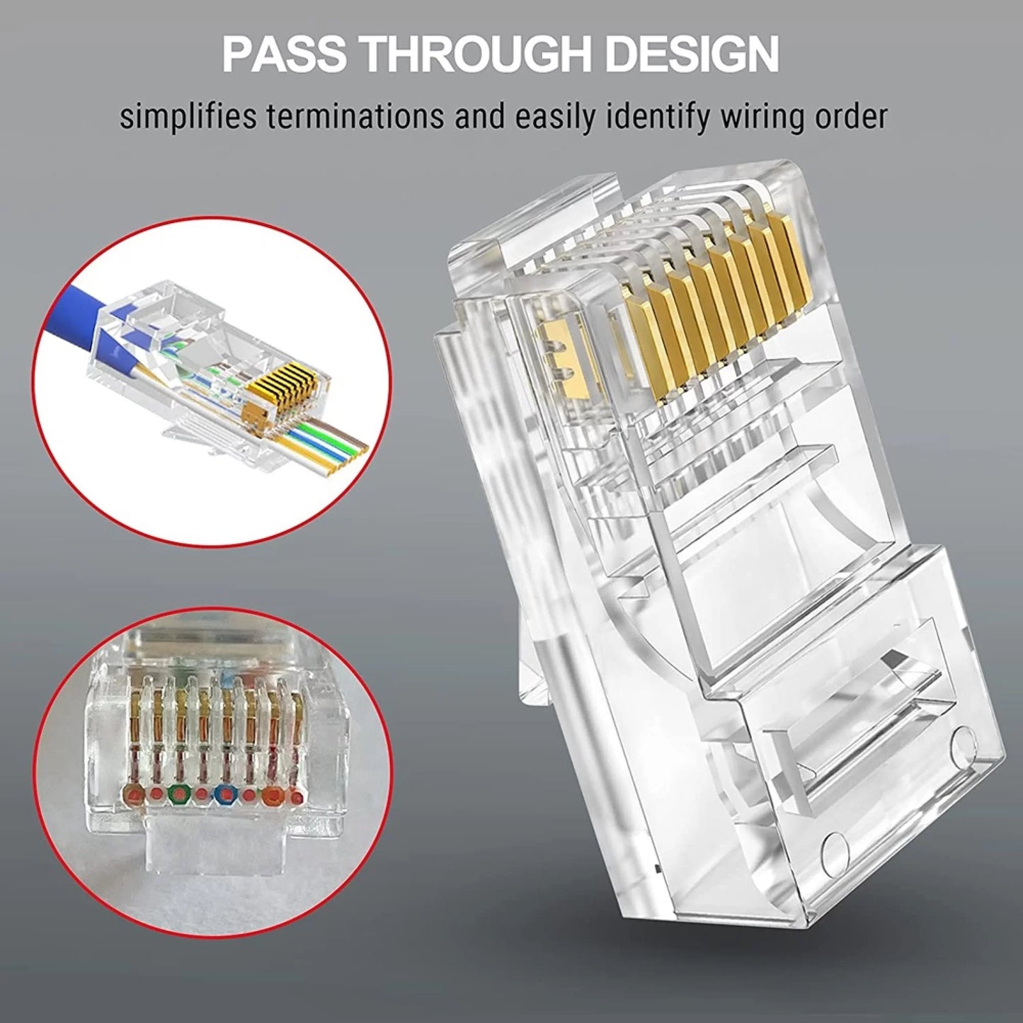 Pollen Pass Through Cat6 RJ45 Connectors - 100 pack