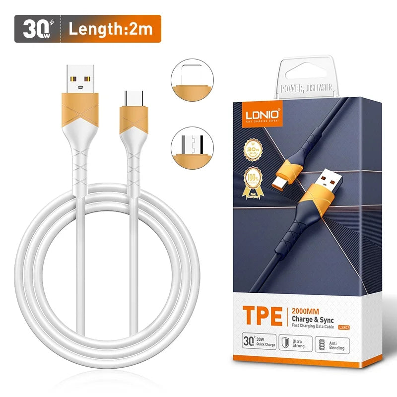 LDNIO LS801 Fast Charging Cable 30W - Micro/Lightning/Type-C