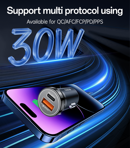 Yesido Y73 Dual Port ( Type-C & USB-A) Fast Car Charger - 30w