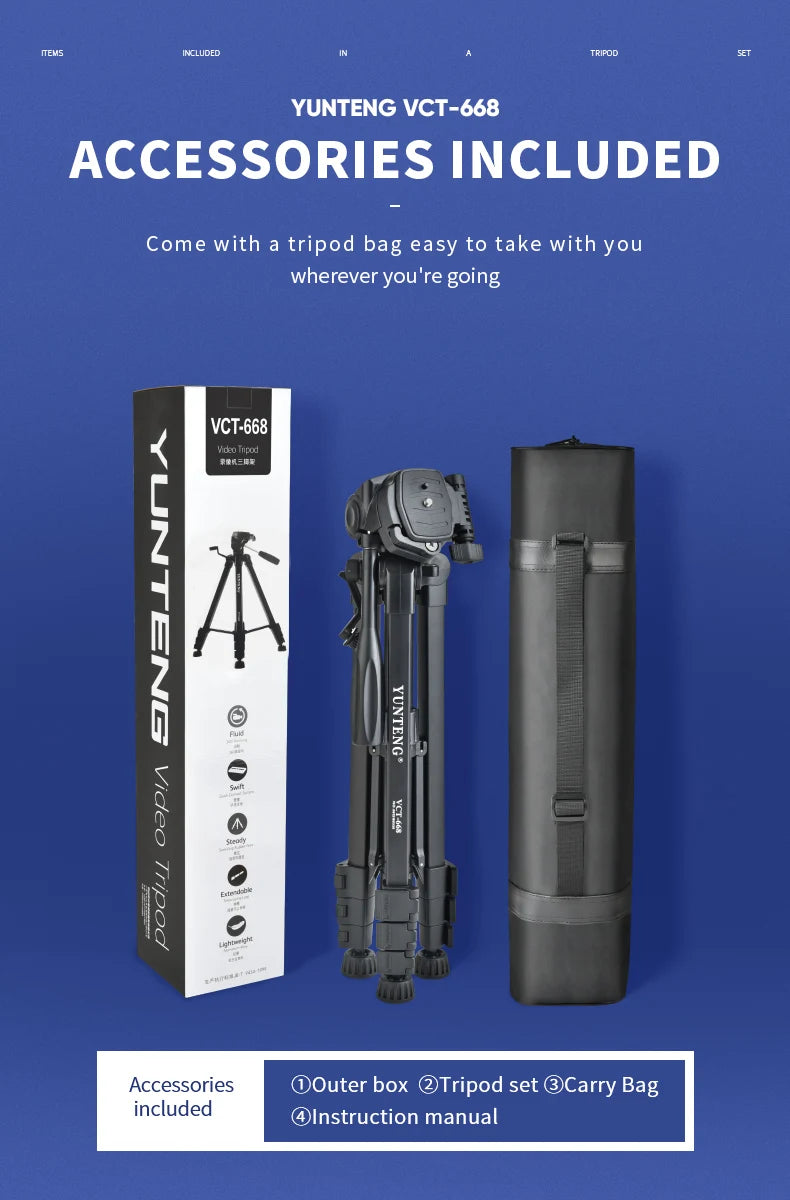 Yunteng VCT-668 Pro Camera Tripod with Damping Head Fluid Pan for SLR/DSLR