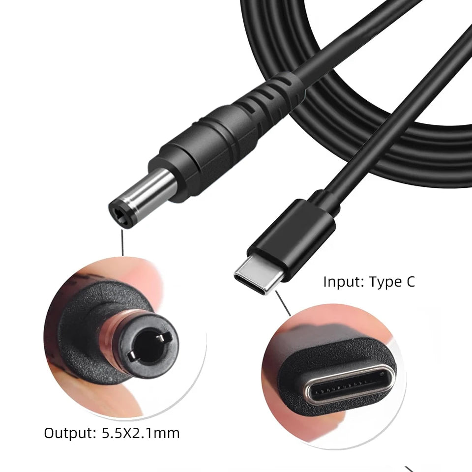 65W USB C to DC Charging Cable DC Jack 5.5 x 2.1 mm for Acer Laptops