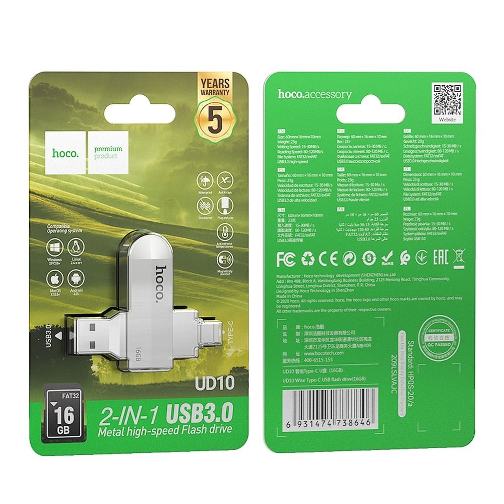 Hoco UD10 2-in-1 Type-C USB3.0 Flash Drive -16GB
