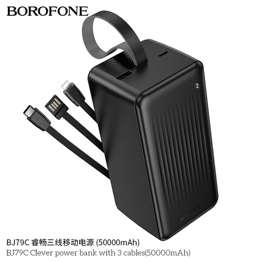 Borofone BJ79C 50,000 mAh Power Bank with Built-in Type-C/USB/Lightning Cables