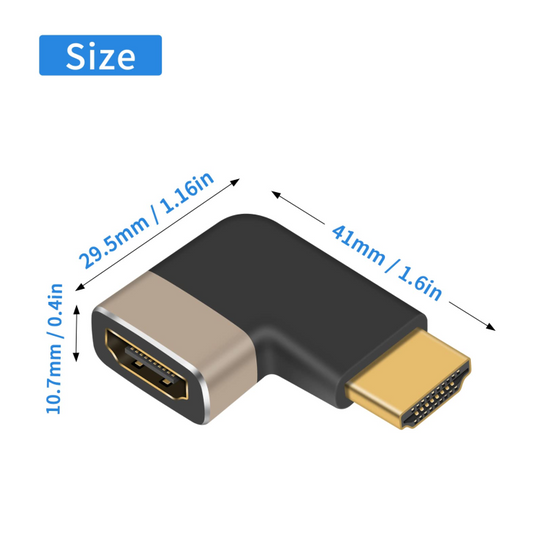Left Angle 8K Male to Female HDMI Adapter