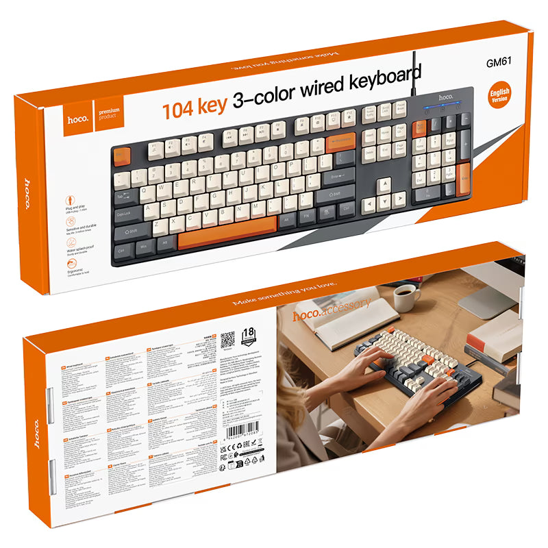 Hoco.GM61 Wired USB Keyboard 104-Key 3-Color Backlit Star Grey.