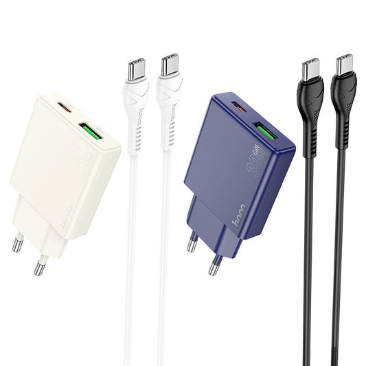 HOCO N45 Dual Port Wall Charger Set PD30W + QC3.0 Cable Set Type C to Type C