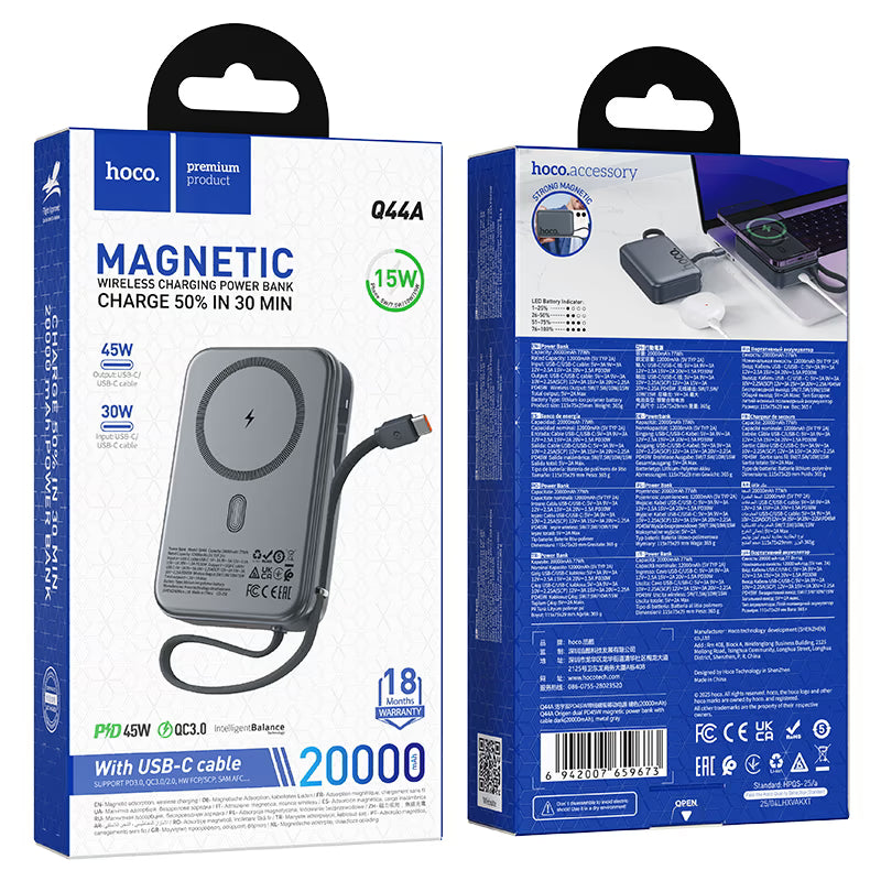 HOCO Q44A Magnetic Wireless Power Bank 20000mAh 45W Fast Charging