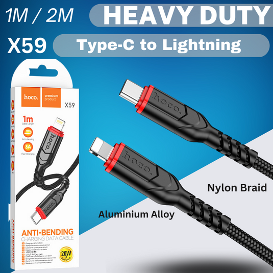 HOCO-(X59)-Fast Iphone Cable 20Watt Type C To Lightning 2 Meter Cable