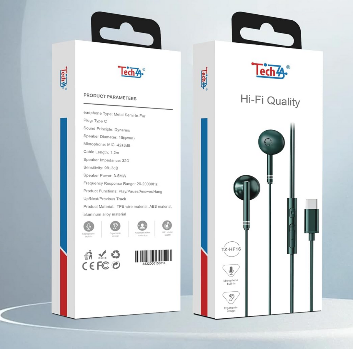 TechZA TZ-HF16 Type-C Semi-In-Ear Wired Earphones