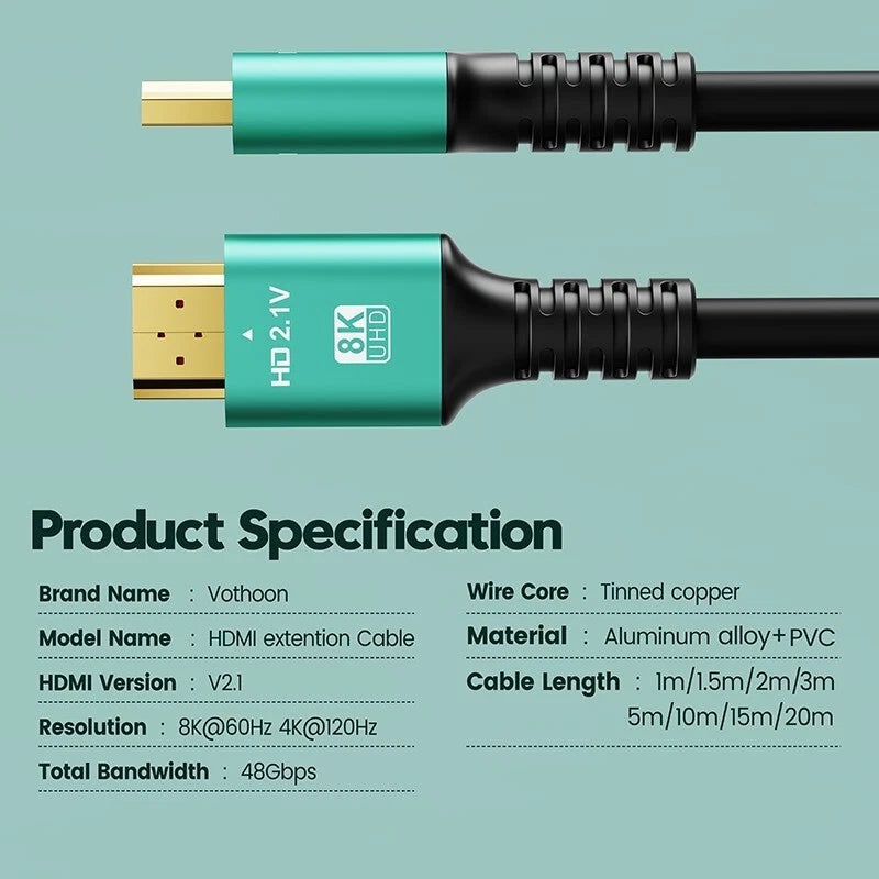 8K HDMI Cable 2.1 Ultra High Speed HDTV @ 7680*4320P