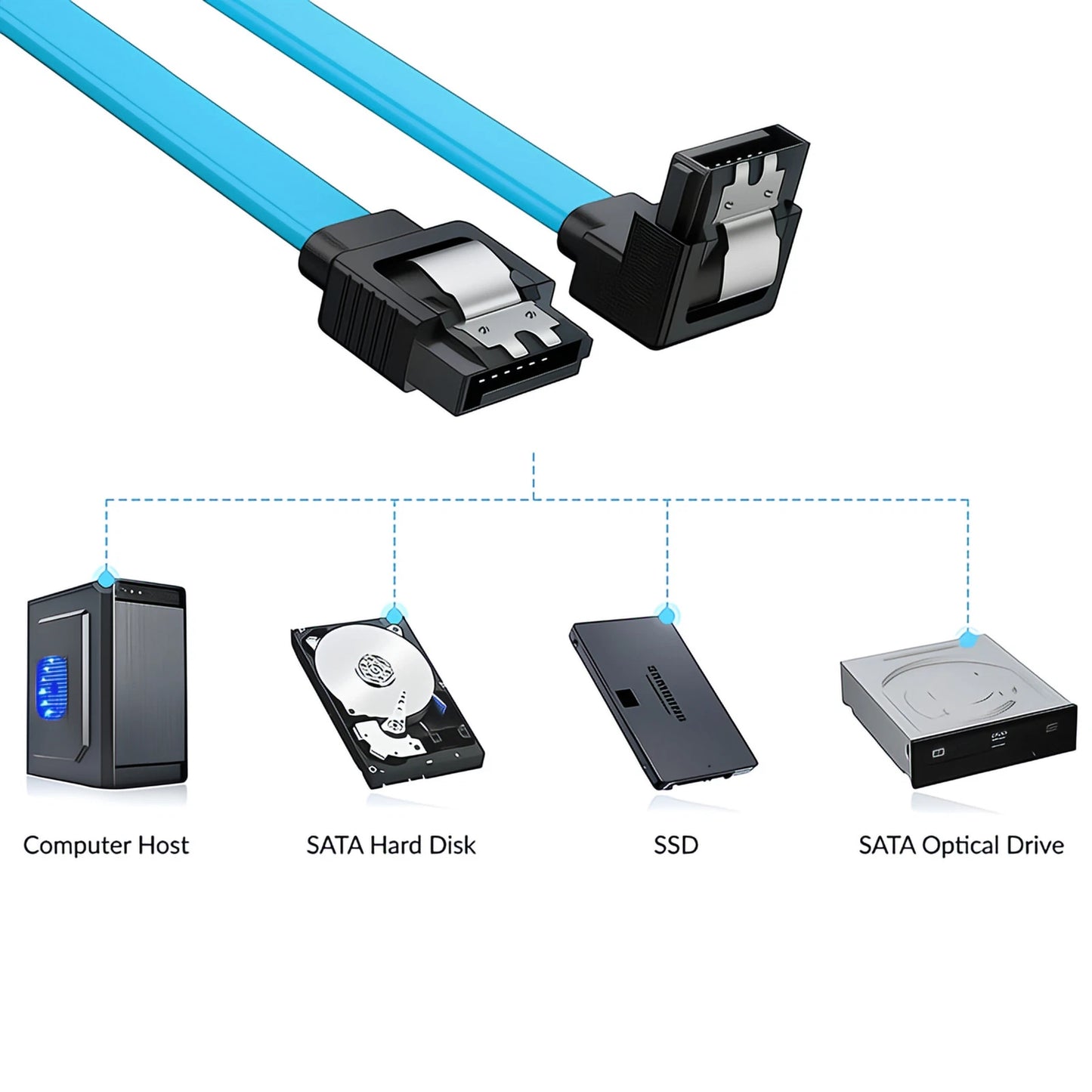 SATA 3 6GB/s Data Cable Right Angle Cable with Locking latch - 2 pack