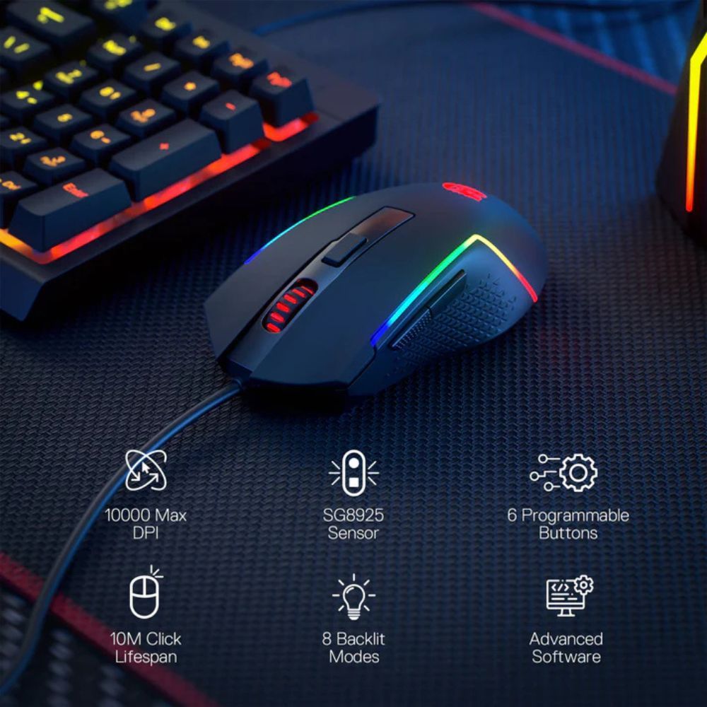 Redragon M616 TRIDENT 10000DPI RGB Gaming Mouse – Black