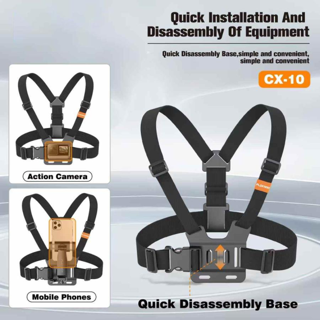 Plokama CX-10 Action Camera Chest Mount Harness Strap for Gopro & Phones
