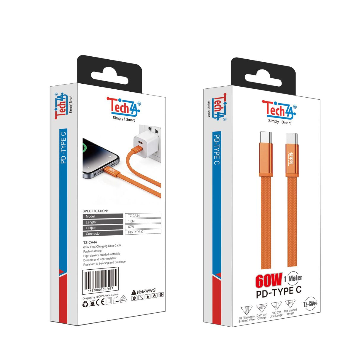 TechZA TZ-CA44 60W PD Type-C to Type-C Fast Charging Cable - 1m