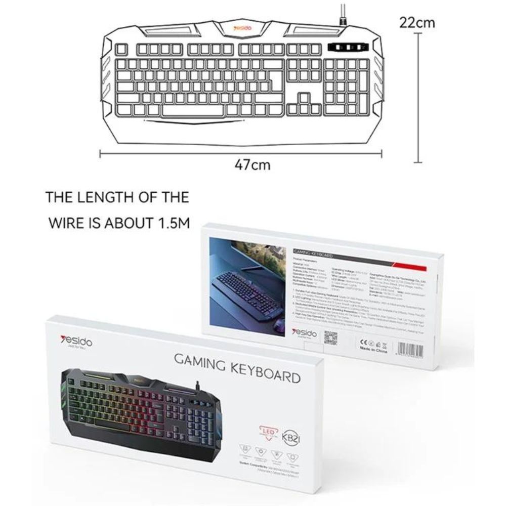 Yesido KB21 Premium USB Wired Gaming Keyboard With RGB Backlight