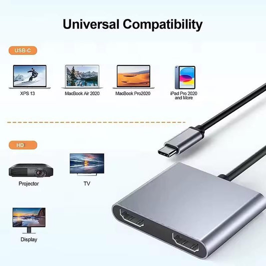 USB C to Dual HDMI Adapter 4K@60Hz - 2-in-1 USB Type C to Dual Monitors