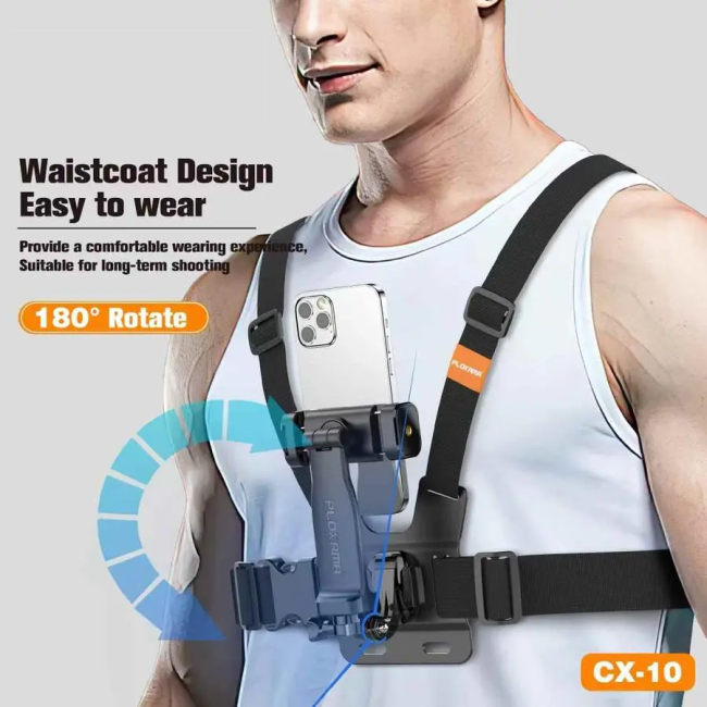 Plokama CX-10 Action Camera Chest Mount Harness Strap for Gopro & Phones