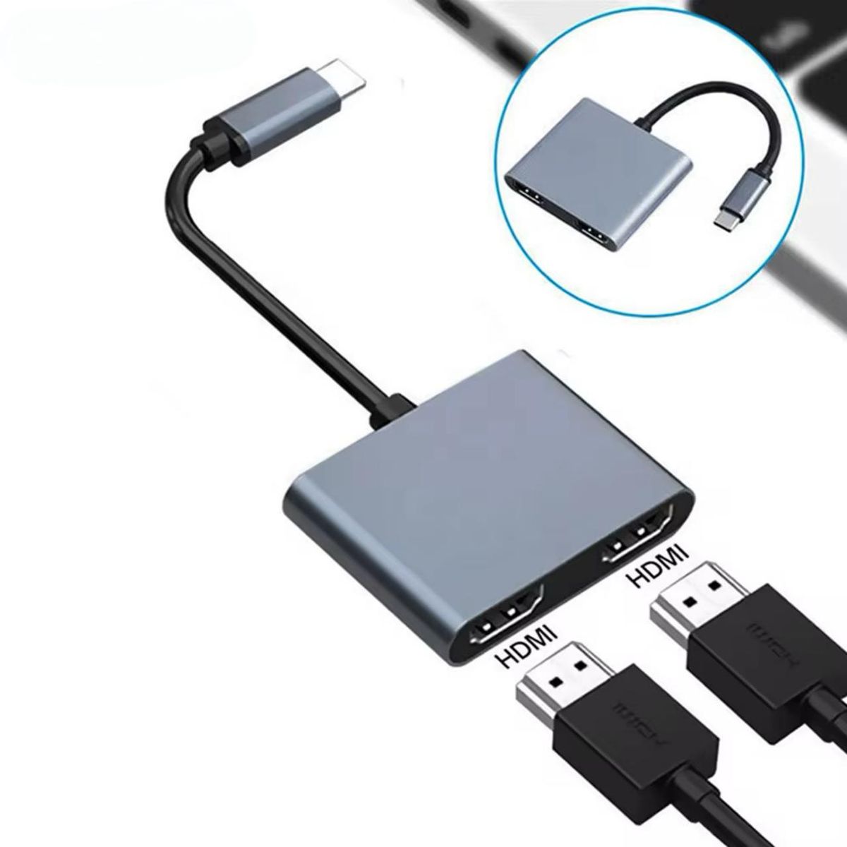 USB C to Dual HDMI Adapter 4K@60Hz - 2-in-1 USB Type C to Dual Monitors