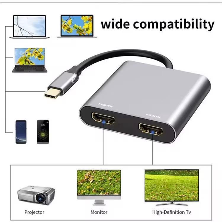 USB C to Dual HDMI Adapter 4K@60Hz - 2-in-1 USB Type C to Dual Monitors