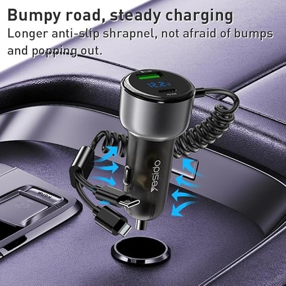 Yesido Y58 60W Fast Charging Car Charger | Built-in Type-C And Lightning