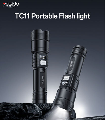 Yesido Telescopic Zoomable LED Flashlight Rechargeable with Digital Display