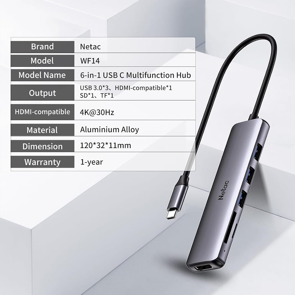 Netac WF13 5-in-1 USB-C Docking Station with HDMI & PD 100w