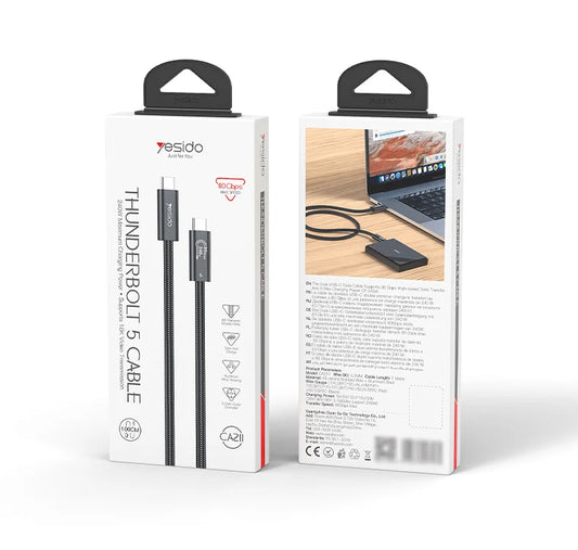 YESIDO CA211 Thunderbolt 5 USB-C to USB-C Cable 80Gbps 240W Fast Charging 16K Video Cable