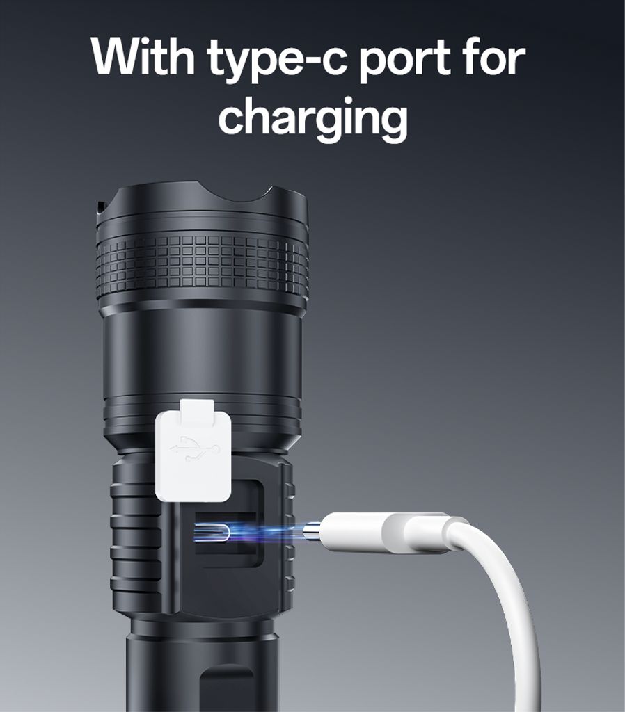 Yesido Telescopic Zoomable LED Flashlight Rechargeable with Digital Display