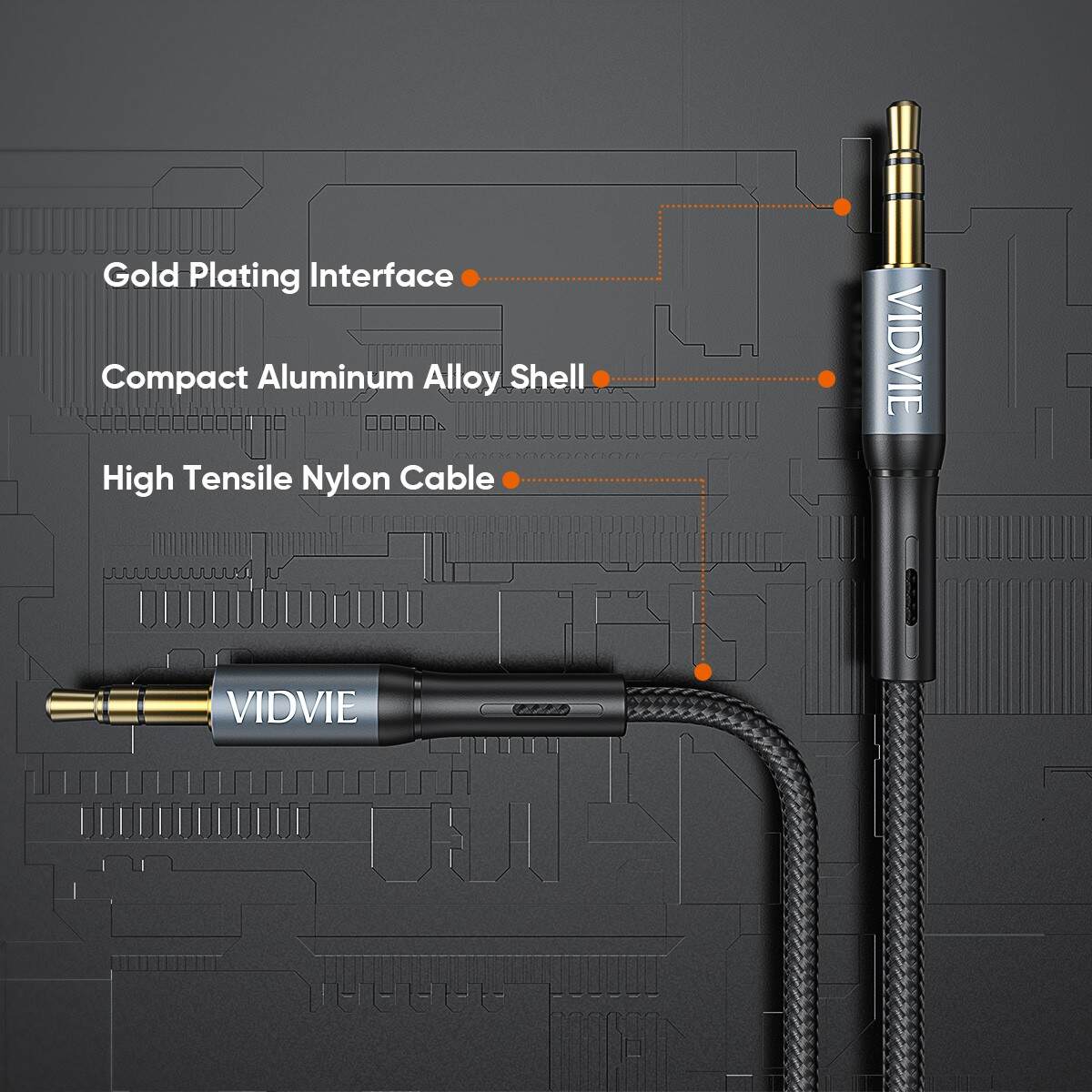 VIDVIE AL1110 3.5mm AUX Audio Cable - Braided Stereo Cable (1.8m)