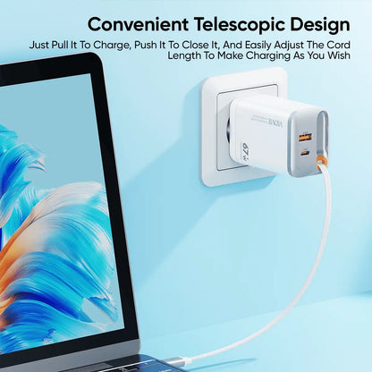VIDVIE XL-PLE224 67w GaN Fast Charger Retractable USB-C Cable