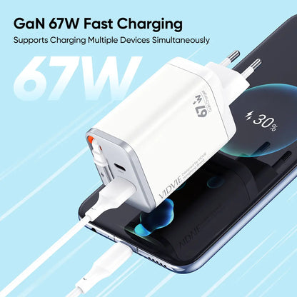 VIDVIE XL-PLE224 67w GaN Fast Charger Retractable USB-C Cable