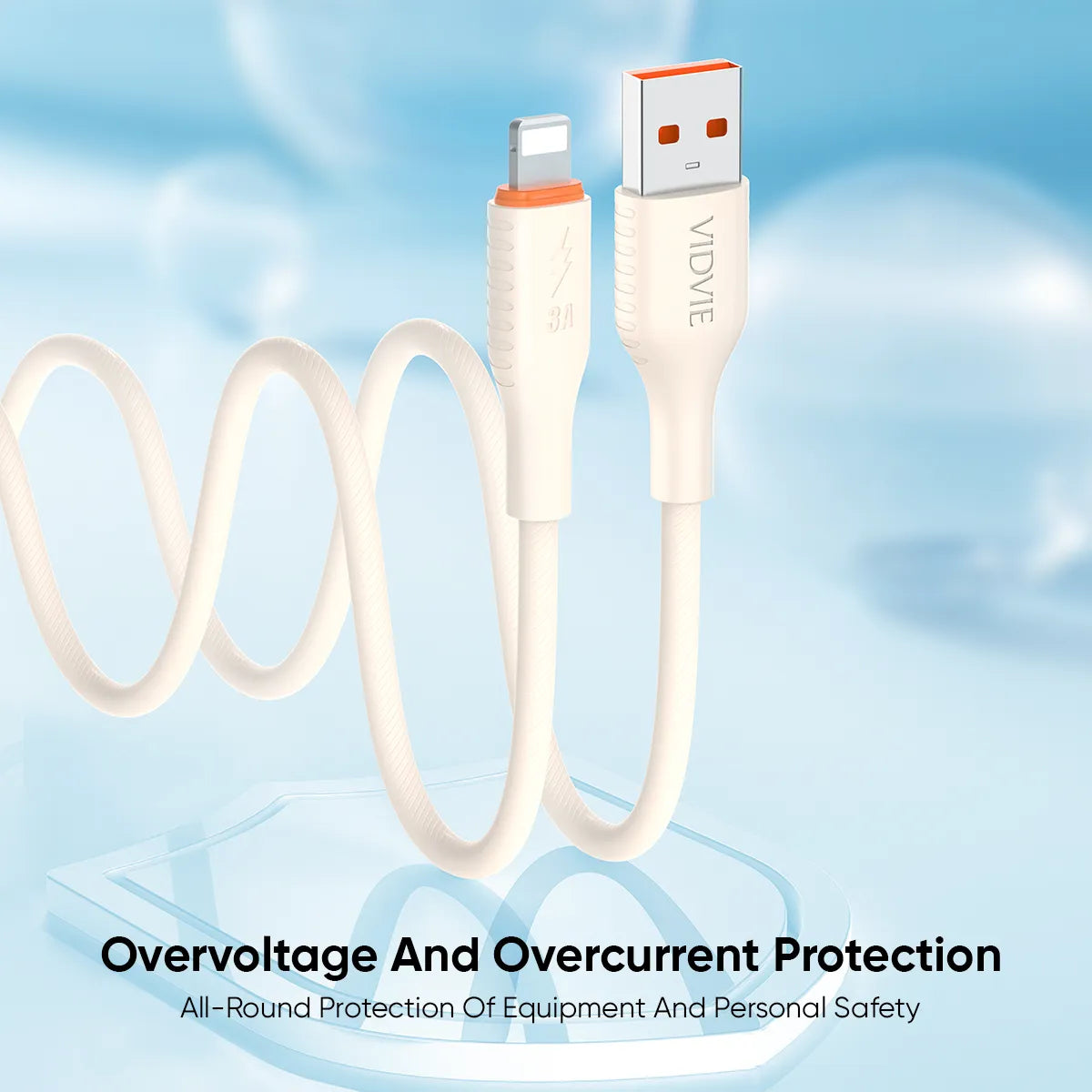 VIDVIE CB4050T Silicone USB to Lightning Charge &  Data Cable