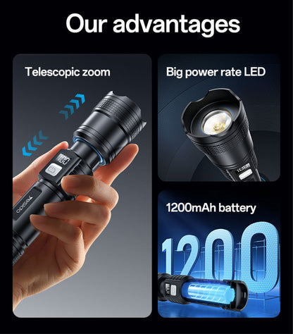 Yesido Telescopic Zoomable LED Flashlight Rechargeable with Digital Display