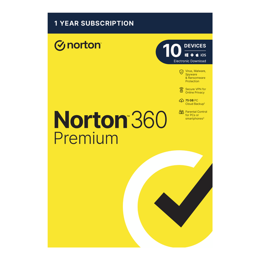 Norton 360 Premium Antivirus 75GB – 10 Devices (Physical Package)