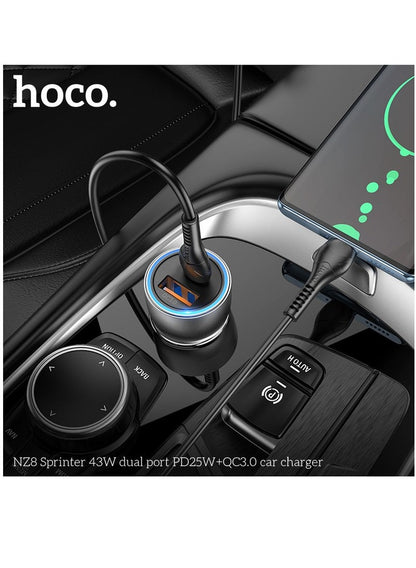 Hoco NZ8  43W dual port PD25W+QC3.0 car charger (Blue)