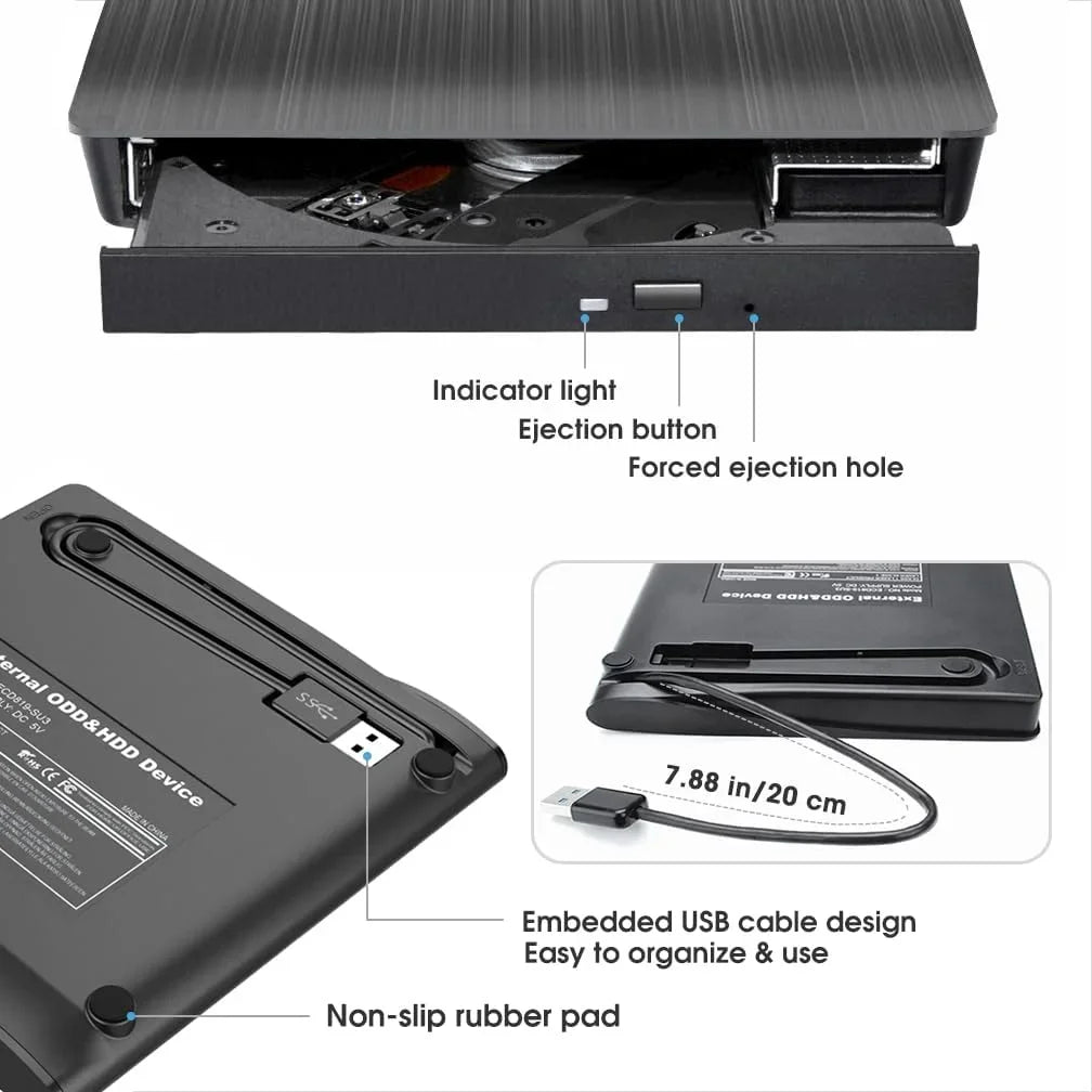 USB 3.0 Slim Portable External DVD/RW CD Combo Drive Burner Reader Player