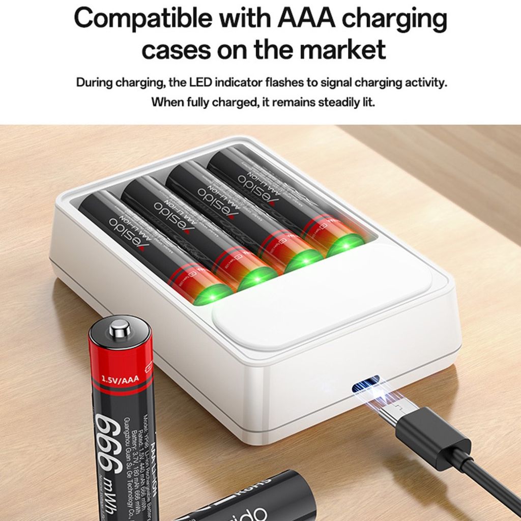 YESIDO YP98 4Pcs 1.5V  AAA Rechargeable Lithium Batteries - Type-C Direct Charging