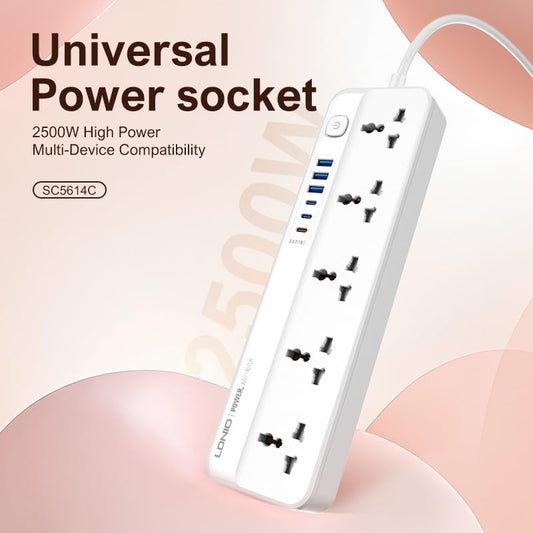 LDNIO SC5614C 5 Way Outlets Power Strip Universal Extension Socket