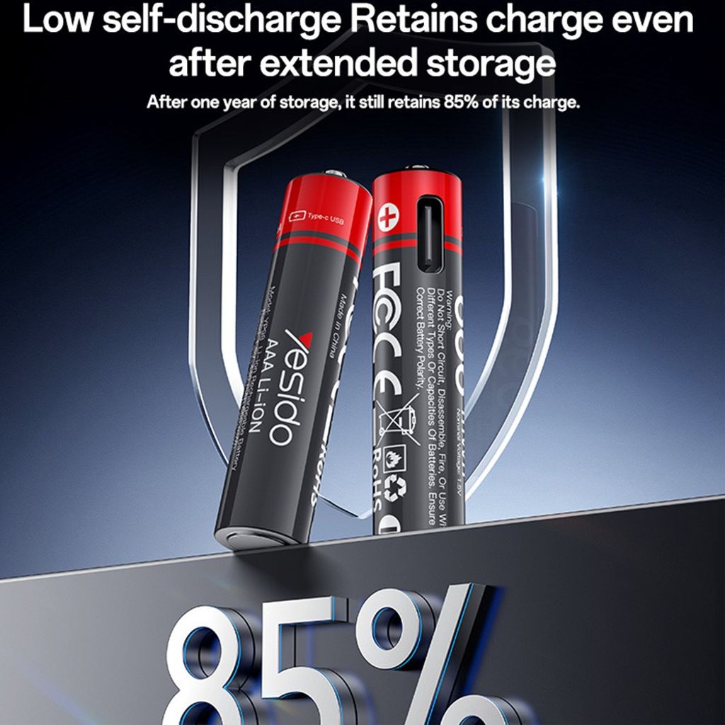 YESIDO YP98 4Pcs 1.5V  AAA Rechargeable Lithium Batteries - Type-C Direct Charging