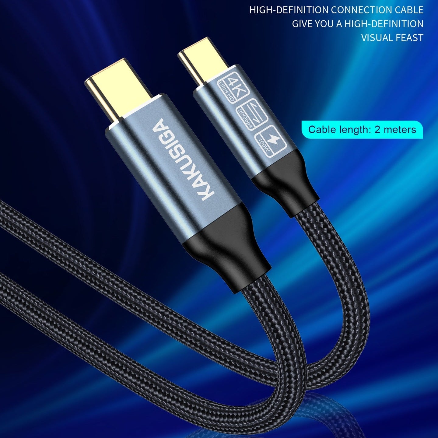 KSC-988 USB 3.2 Gen2, 20Gbps, 100W (4K@60Hz) Charging Cable - 2m
