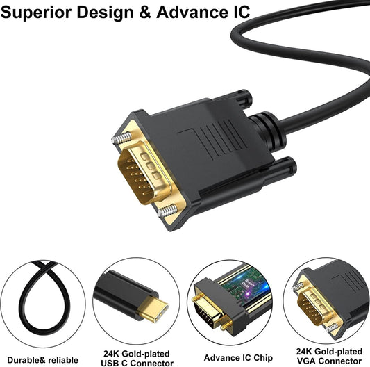 Pollen USB Type-C To Vga Cable Black - 1.8m