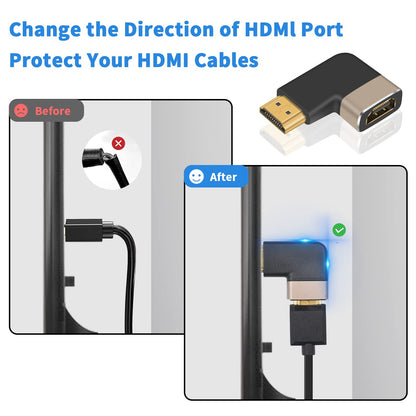 Left Angle 8K Male to Female HDMI Adapter