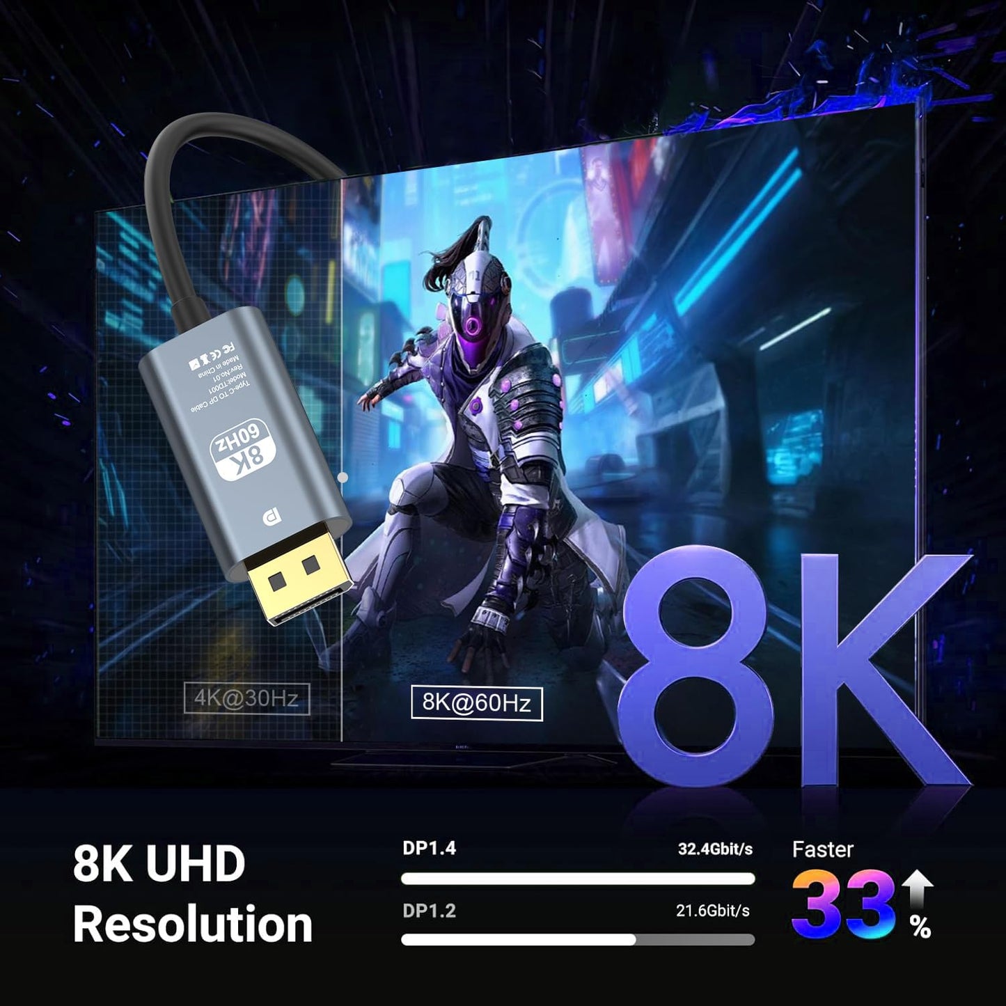 USB C to DisplayPort 8K@60Hz Cable - 1.8m