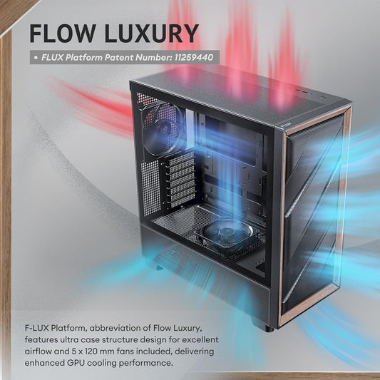Antec FLUX ATX WOOD Mid Tower Gaming Chassis – Black