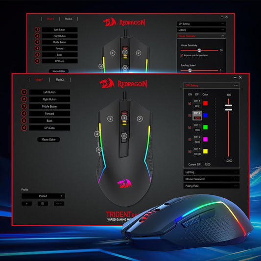 Redragon M616 TRIDENT 10000DPI RGB Gaming Mouse – Black