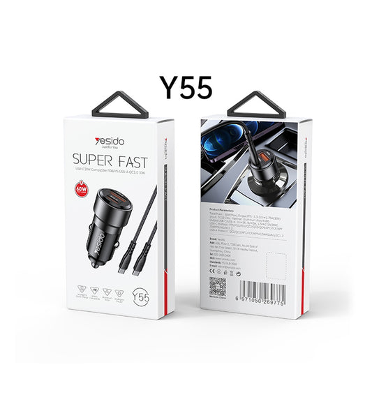 Yesido Y55 Dual Port 60W Fast Charging Car Charger