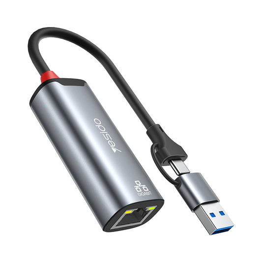 Yesido HB26 (2in1)USB3.0+Type-C to RJ45 Gigabit LAN Ethernet Adapter