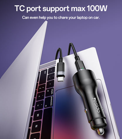 Y65 118W Super Fast Charging Aluminum Alloy QC18W+PD100W USB & Type-C Dual Ports Car Charger